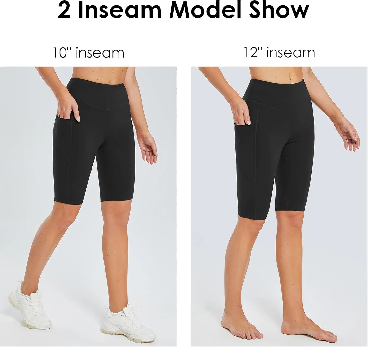 baleaf Women's 10"/ 12" Long Biker Yoga Compression Shorts High Waist Knee Length Spandex Workout Shorts with Pockets Soft