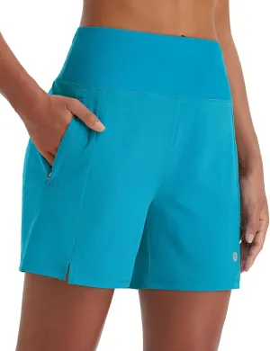 baleaf Women's 5" Swim Shorts High Waisted Quick Dry Swimming Bottom Boxer Liner Board Beach Shorts with Zipper Pockets