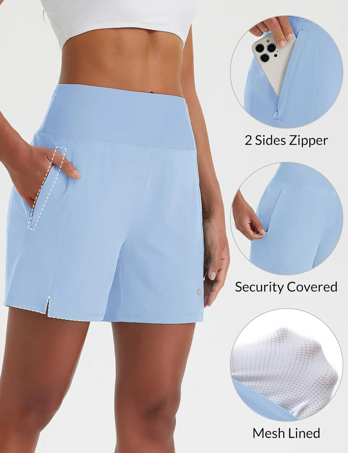 baleaf Women's 5" Swim Shorts High Waisted Quick Dry Swimming Bottom Boxer Liner Board Beach Shorts with Zipper Pockets