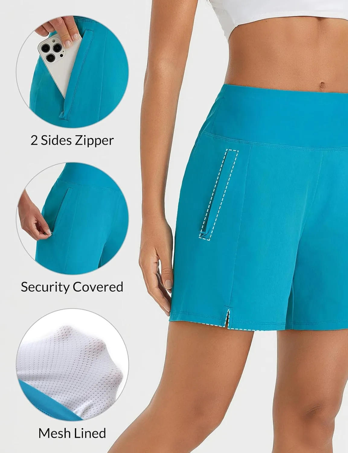 baleaf Women's 5" Swim Shorts High Waisted Quick Dry Swimming Bottom Boxer Liner Board Beach Shorts with Zipper Pockets