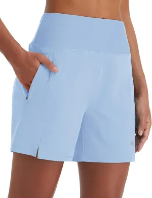 baleaf Women's 5" Swim Shorts High Waisted Quick Dry Swimming Bottom Boxer Liner Board Beach Shorts with Zipper Pockets