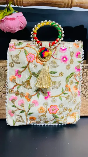 Beige Festive Potli Drawstring Bag