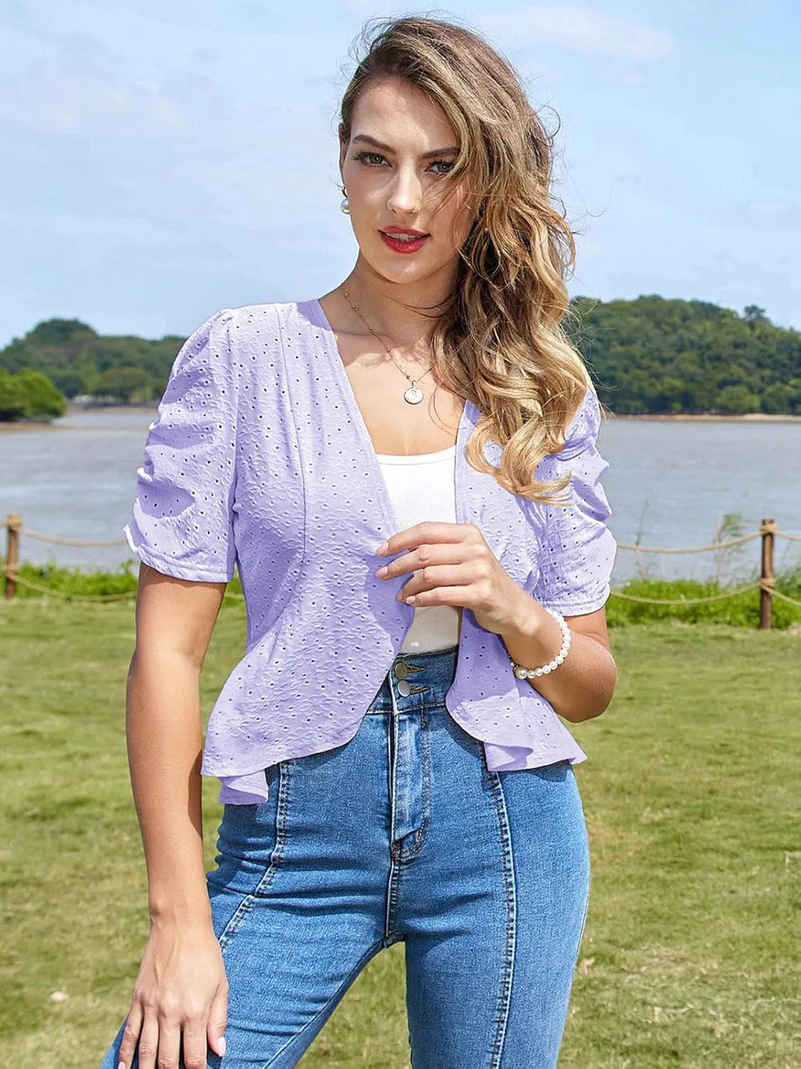 Belle Poque Women's 2025 Summer Bolero Shrug Lightweight Short Sleeve Cropped Open Front Cardigan for Dresses