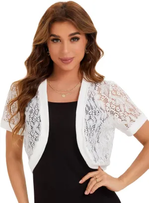BENANCY Women's Short Sleeve Floral Lace Cardigans Open Front Bolero Shrugs