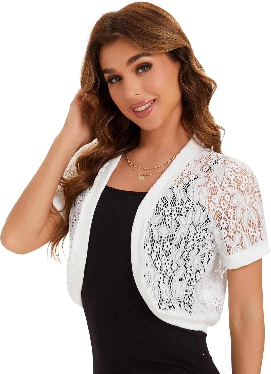BENANCY Women's Short Sleeve Floral Lace Cardigans Open Front Bolero Shrugs