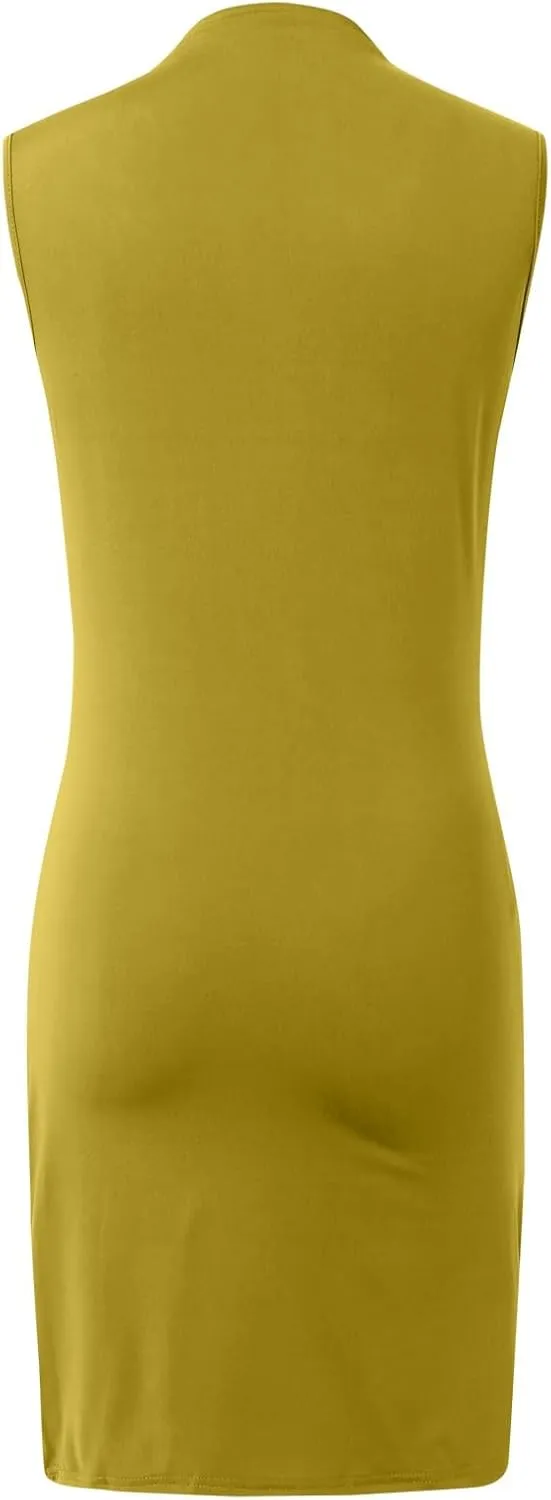 Boho Dresses for Women,2025 Trendy Casual Mock Neck Dresses Sling Ruched Bodycon Mini Dress Cocktail Party Sundress