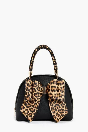 Brenna Leopard Bow & Braided Top Handle Handbag