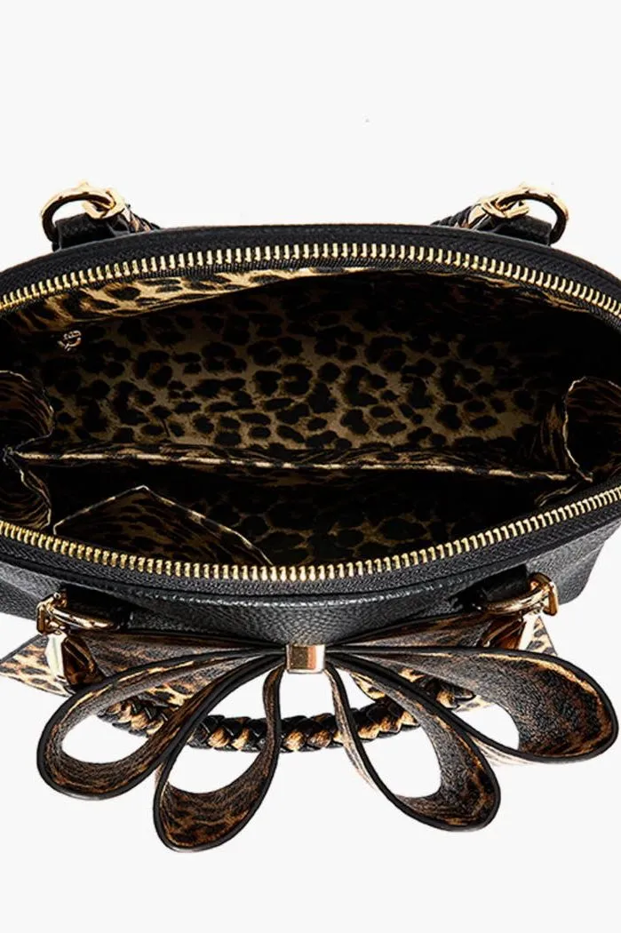 Brenna Leopard Bow & Braided Top Handle Handbag