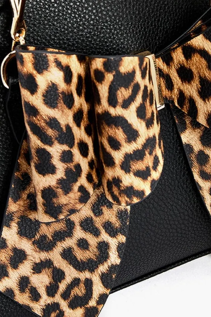 Brenna Leopard Bow & Braided Top Handle Handbag