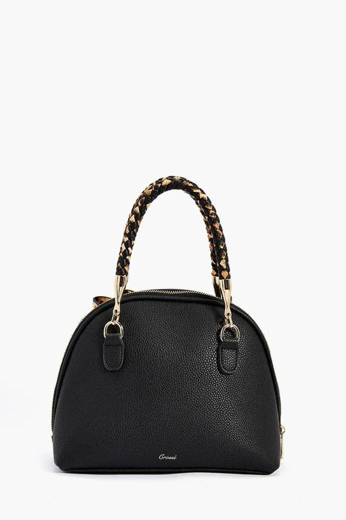 Brenna Leopard Bow & Braided Top Handle Handbag