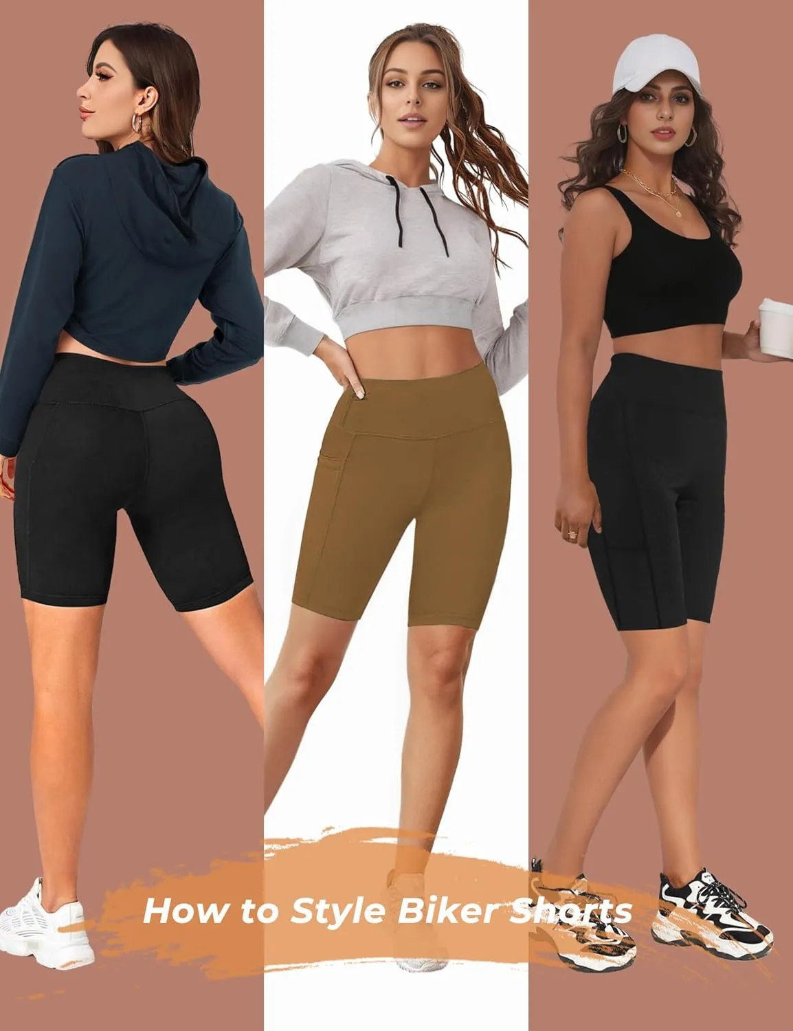 Buauty 2/3 Pack Biker Shorts Women Tummy Control with Pocket 8" High Waisted Yoga Running Workout Spandex Compression Shorts