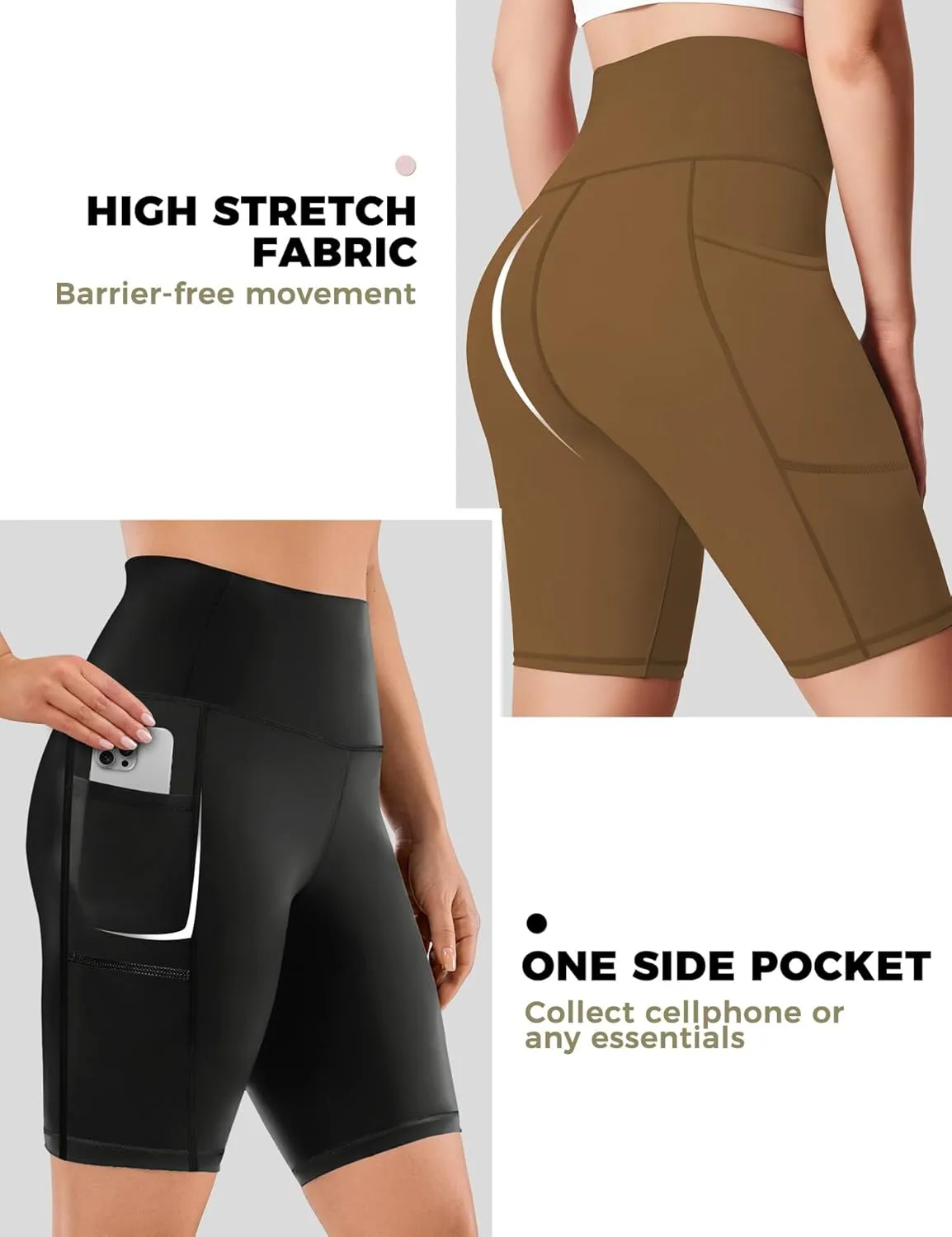 Buauty 2/3 Pack Biker Shorts Women Tummy Control with Pocket 8" High Waisted Yoga Running Workout Spandex Compression Shorts