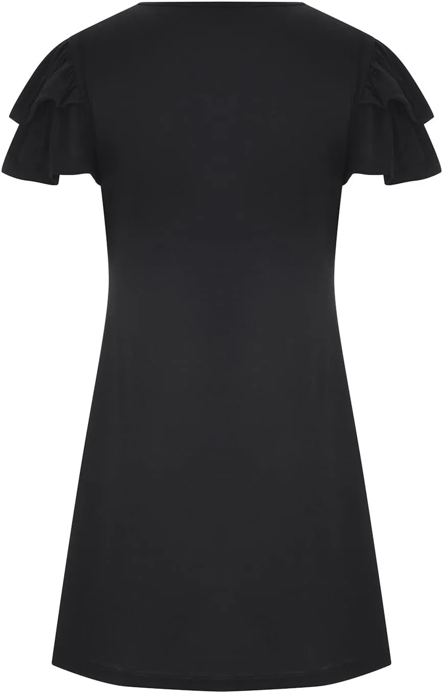 BZGTZT Women's 2023 Mini Dresses Summer Casual Ruffle Short Sleeve Cute Crew Neck Flowy T Shirt Dress with Pockets