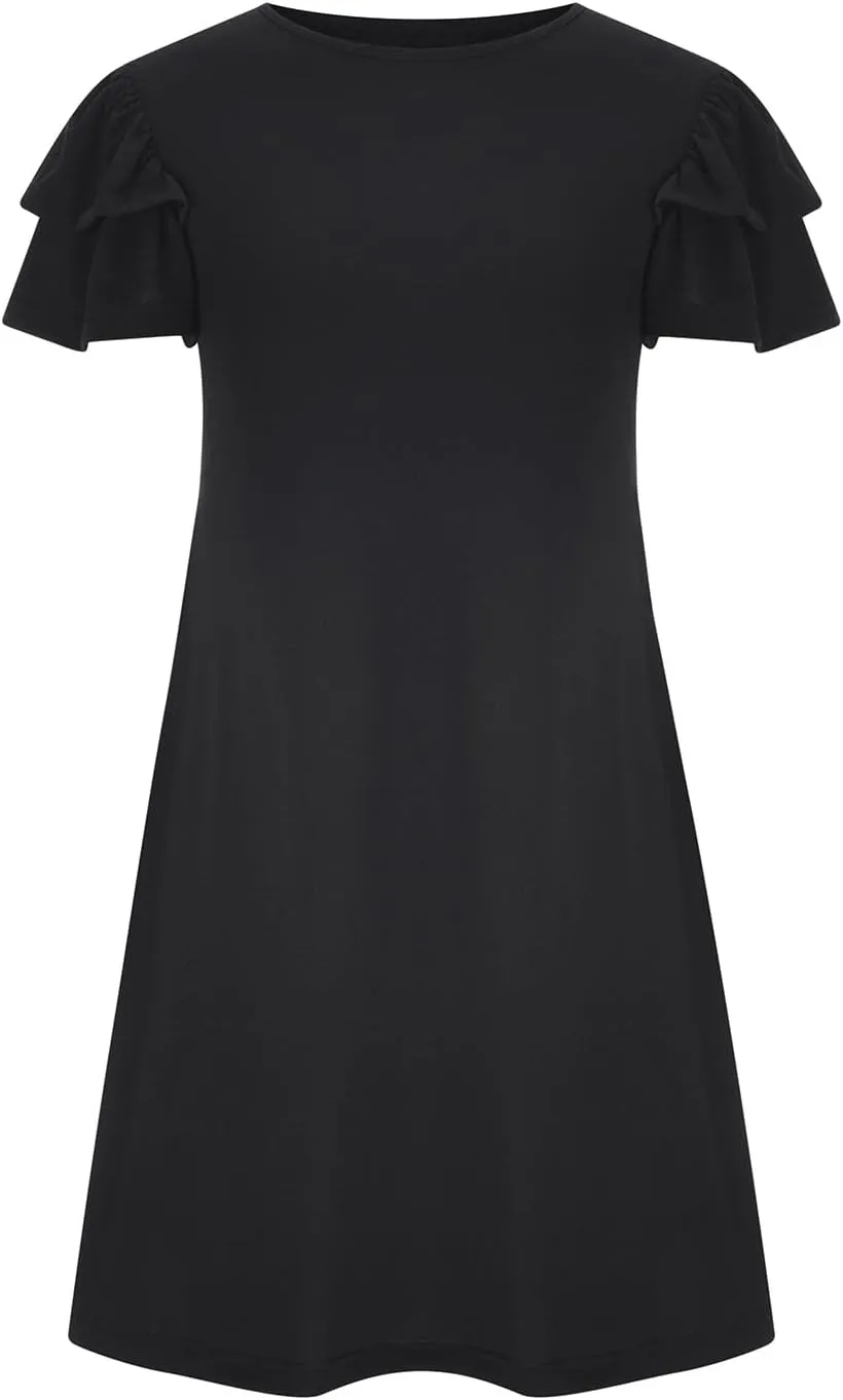 BZGTZT Women's 2023 Mini Dresses Summer Casual Ruffle Short Sleeve Cute Crew Neck Flowy T Shirt Dress with Pockets