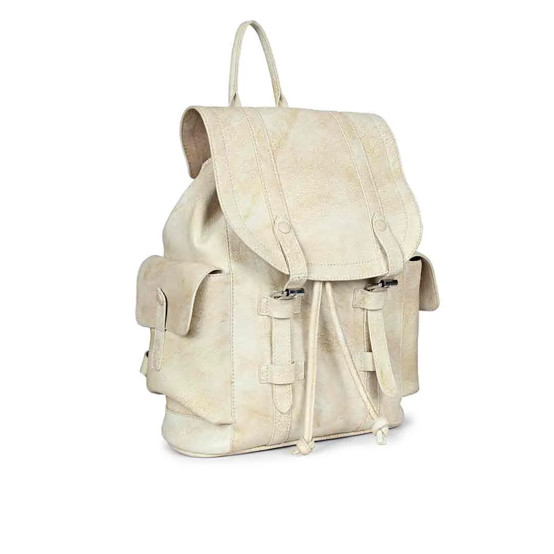 Capri Beige Leather Oversized Structured Backpacks
