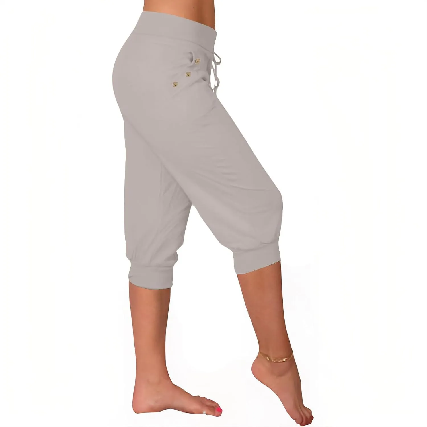 Capri Pants for Women High Waist Drawstring Comfy Pants Joggers Stretch Lightweigh Pant Cropped Beach Trousers