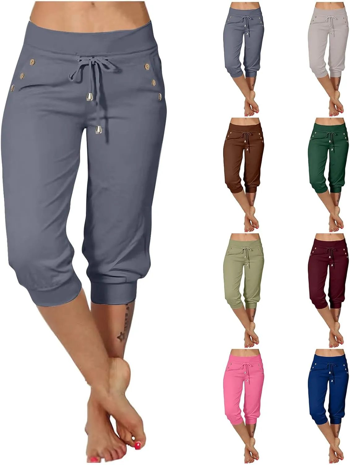 Capri Pants for Women High Waist Drawstring Comfy Pants Joggers Stretch Lightweigh Pant Cropped Beach Trousers