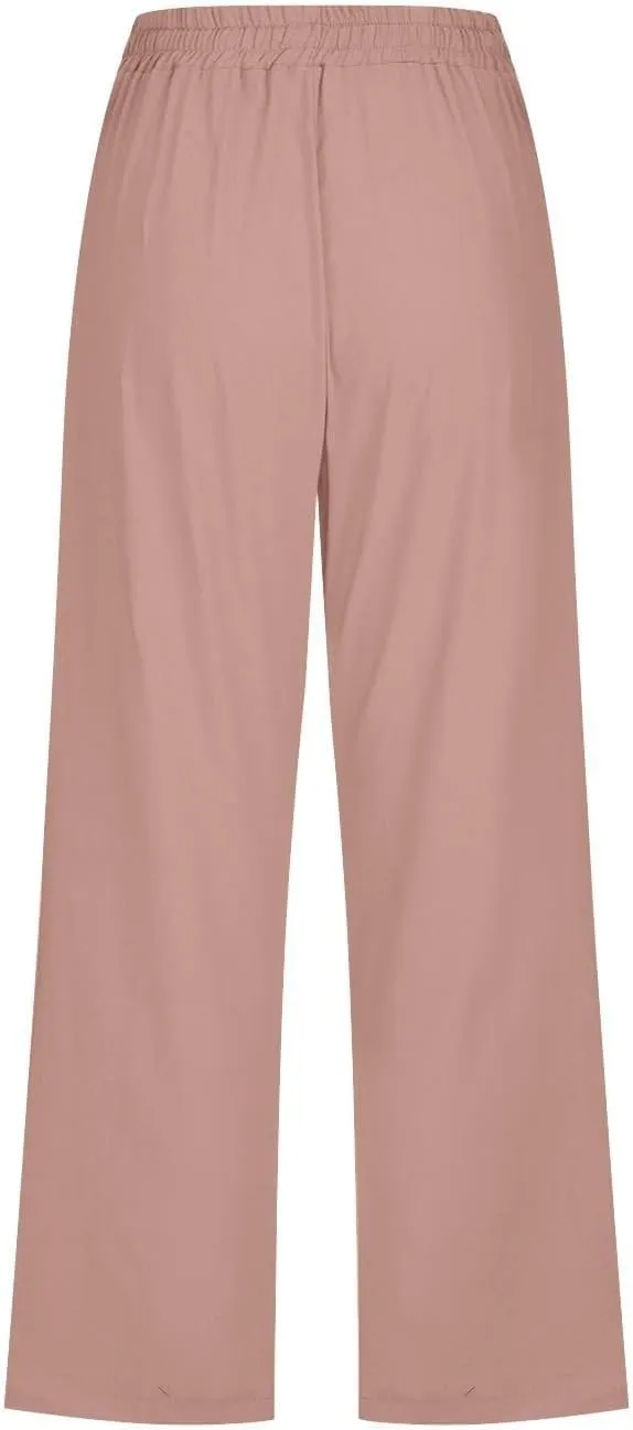 Capri Pants for Women High Waist Linen Casual Pant 2025 Summer Drawstring Elastic Wide Leg Plus Size Lounge Trouser
