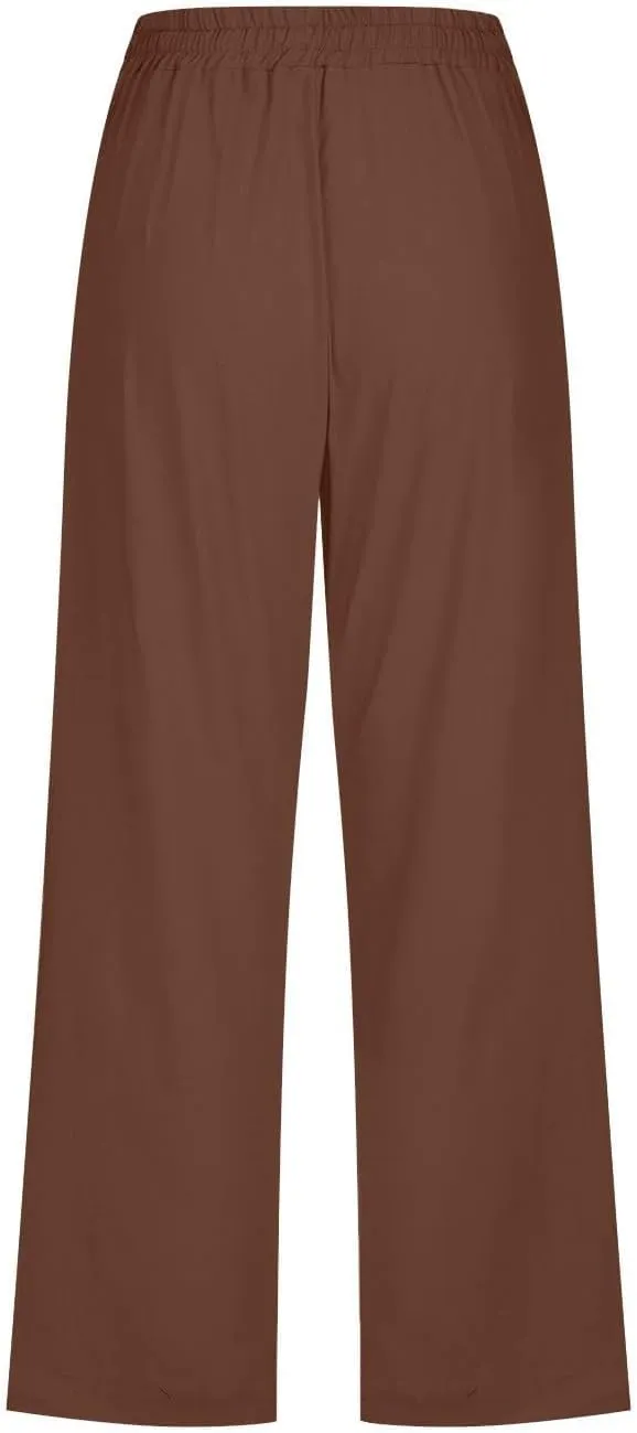 Capri Pants for Women High Waist Linen Casual Pant 2025 Summer Drawstring Elastic Wide Leg Plus Size Lounge Trouser