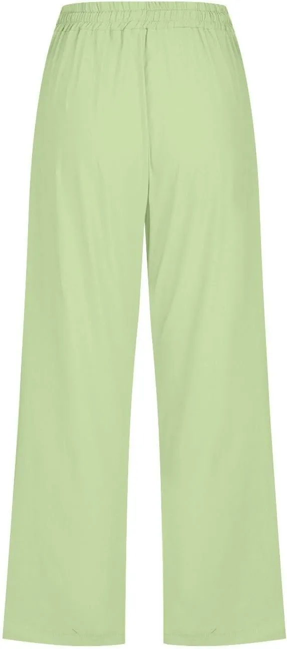 Capri Pants for Women High Waist Linen Casual Pant 2025 Summer Drawstring Elastic Wide Leg Plus Size Lounge Trouser