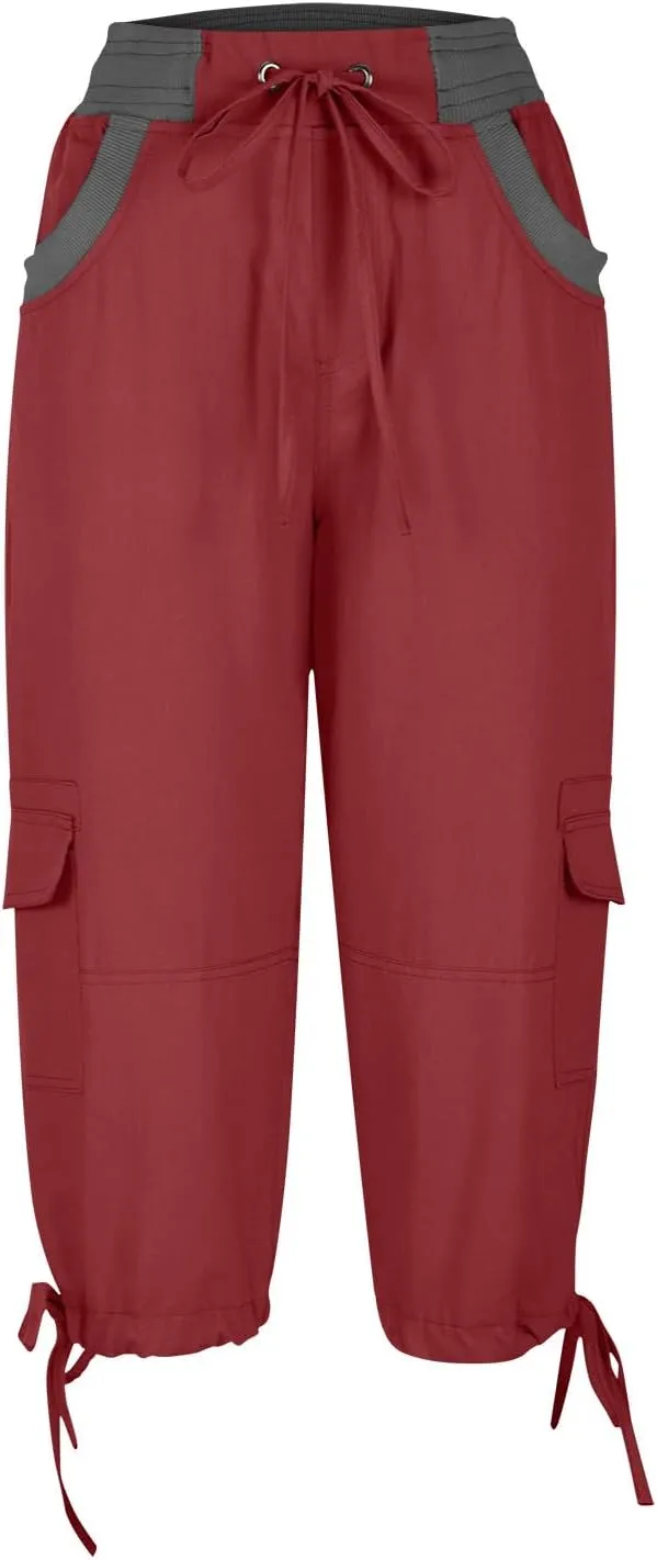 Cargo Capri Pants for Women Stretch High Waist Jogger Sweatpant Casual Lightweight Outdoor Hiking Trouser with Pocket