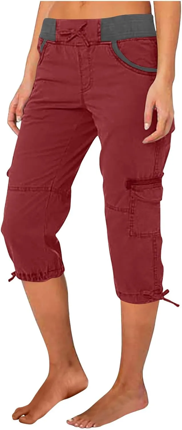 Cargo Capri Pants for Women Stretch High Waist Jogger Sweatpant Casual Lightweight Outdoor Hiking Trouser with Pocket