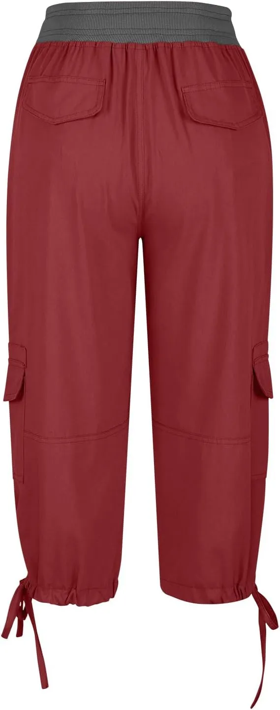 Cargo Capri Pants for Women Stretch High Waist Jogger Sweatpant Casual Lightweight Outdoor Hiking Trouser with Pocket