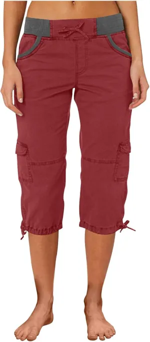 Cargo Capri Pants for Women Stretch High Waist Jogger Sweatpant Casual Lightweight Outdoor Hiking Trouser with Pocket
