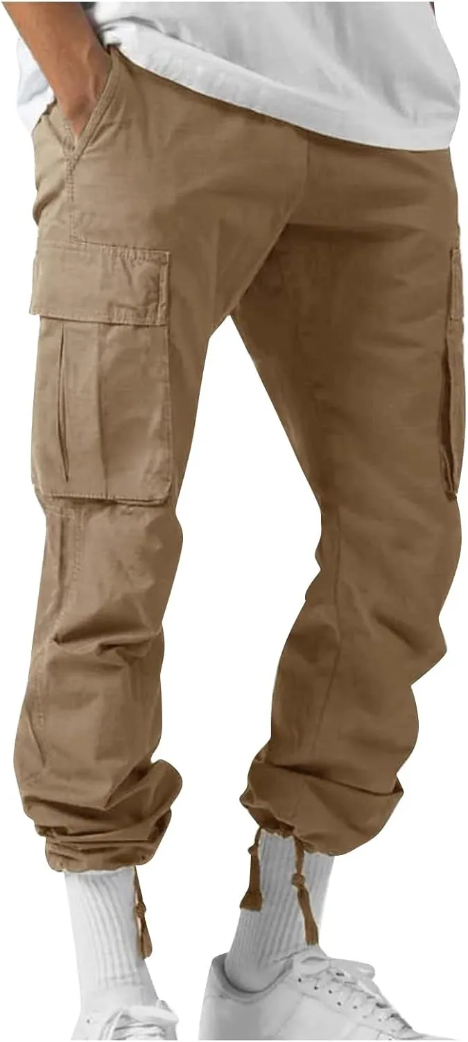 Cargo Pants for Men Baggy Drawstring Elastic Waist Sweatpants Stylish with Pockets Work Pants 2024 Joggers Trousers
