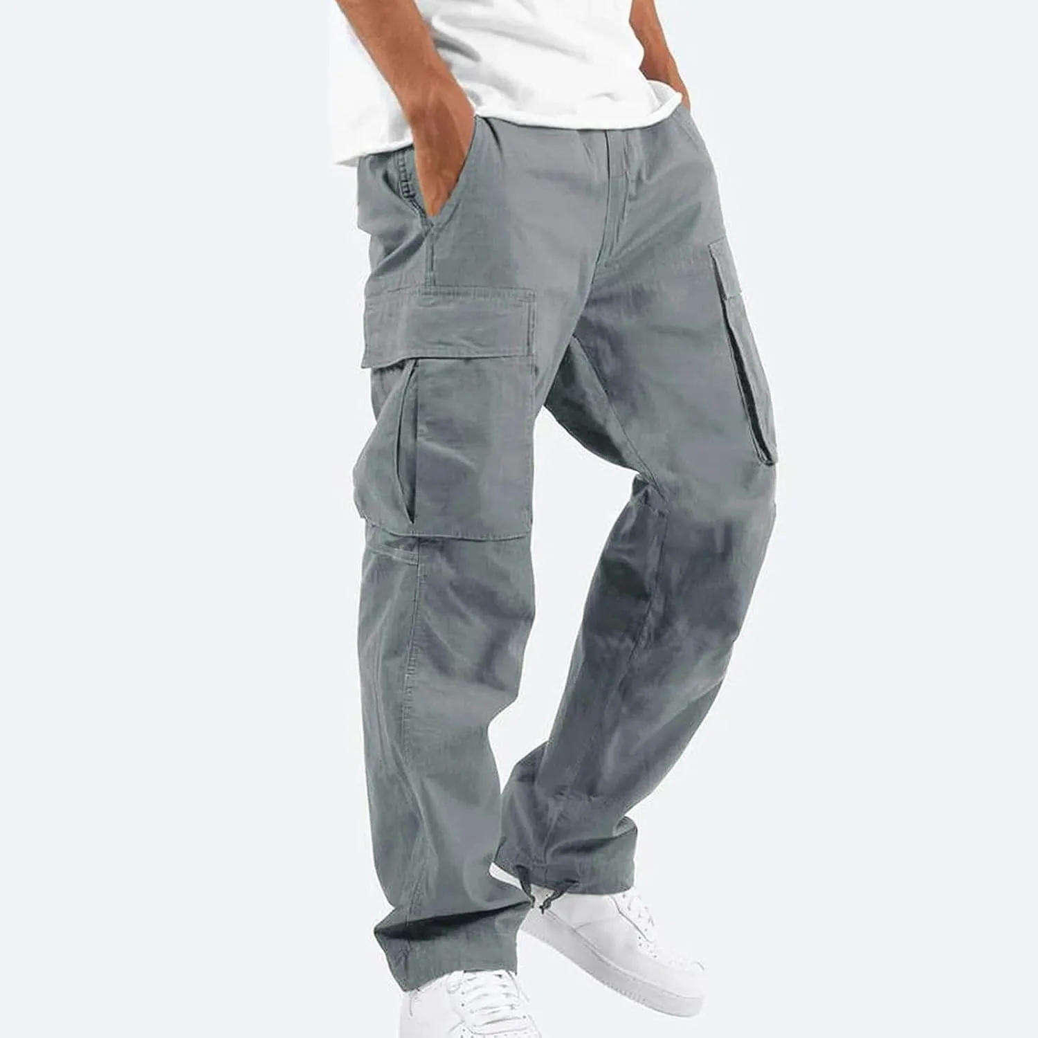 Cargo Pants for Men Baggy Elastic Waist Drawstring Pants with Multi Pockets Fashion Sweatpants 2024 Joggers Trousers