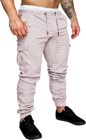 Cargo Pants for Men Big and Tall Men's Heavyweight Fleece Cargo Sweatpants Stretch Elastic Waist Jogger Sports Pants