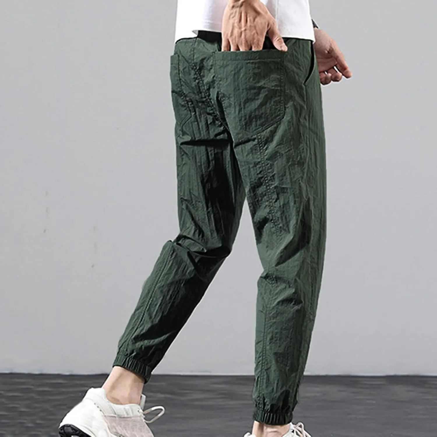 Cargo Pants for Men Cotton Linen Wild Workout Joggers Tapered Leg Work Sweatpants for Men with Pockets Hiking Trousers