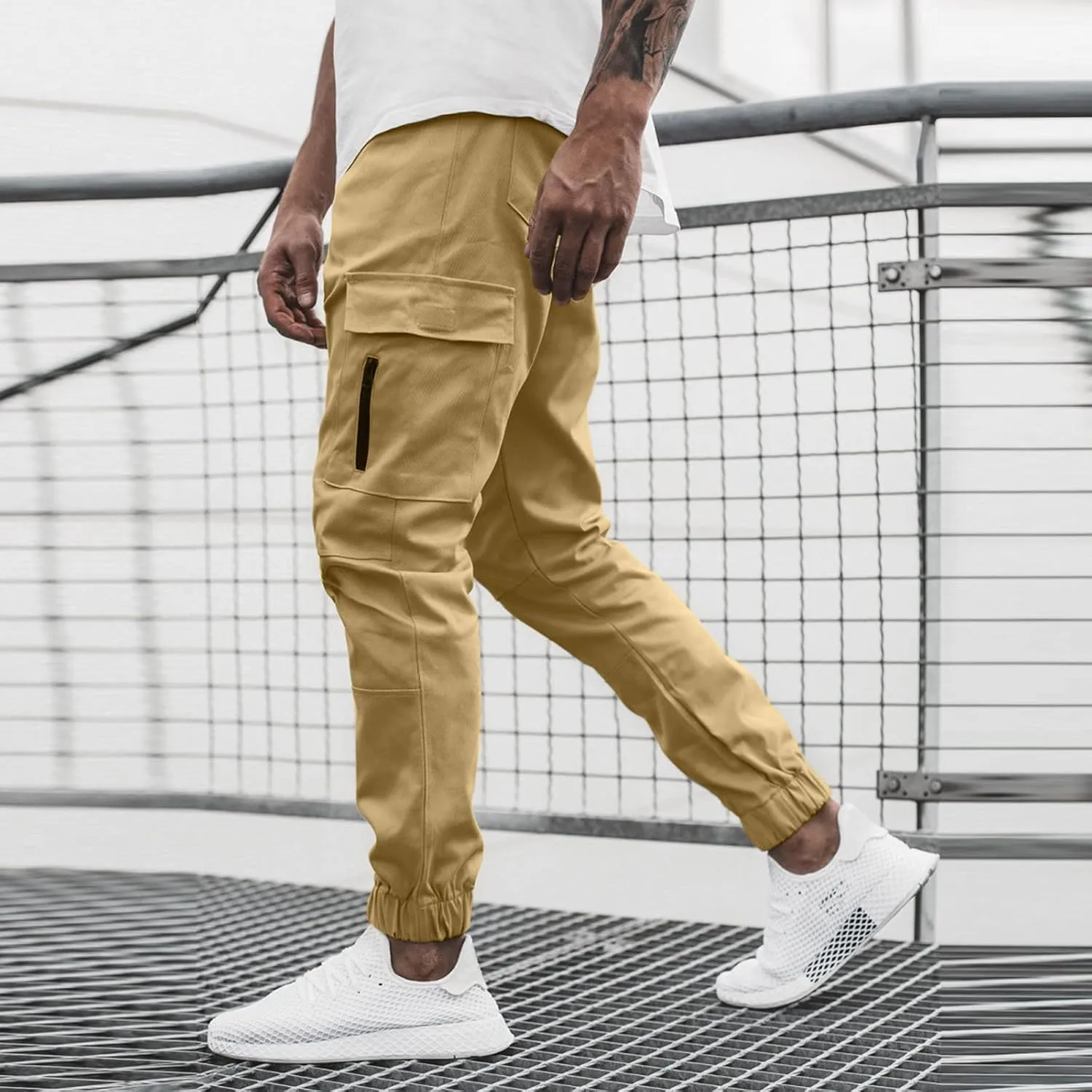 Cargo Pants for Men Work Work Pants Wild Drawstring Sports Jogger with Pockets Long Pants Men's Slim Fit Gym Running