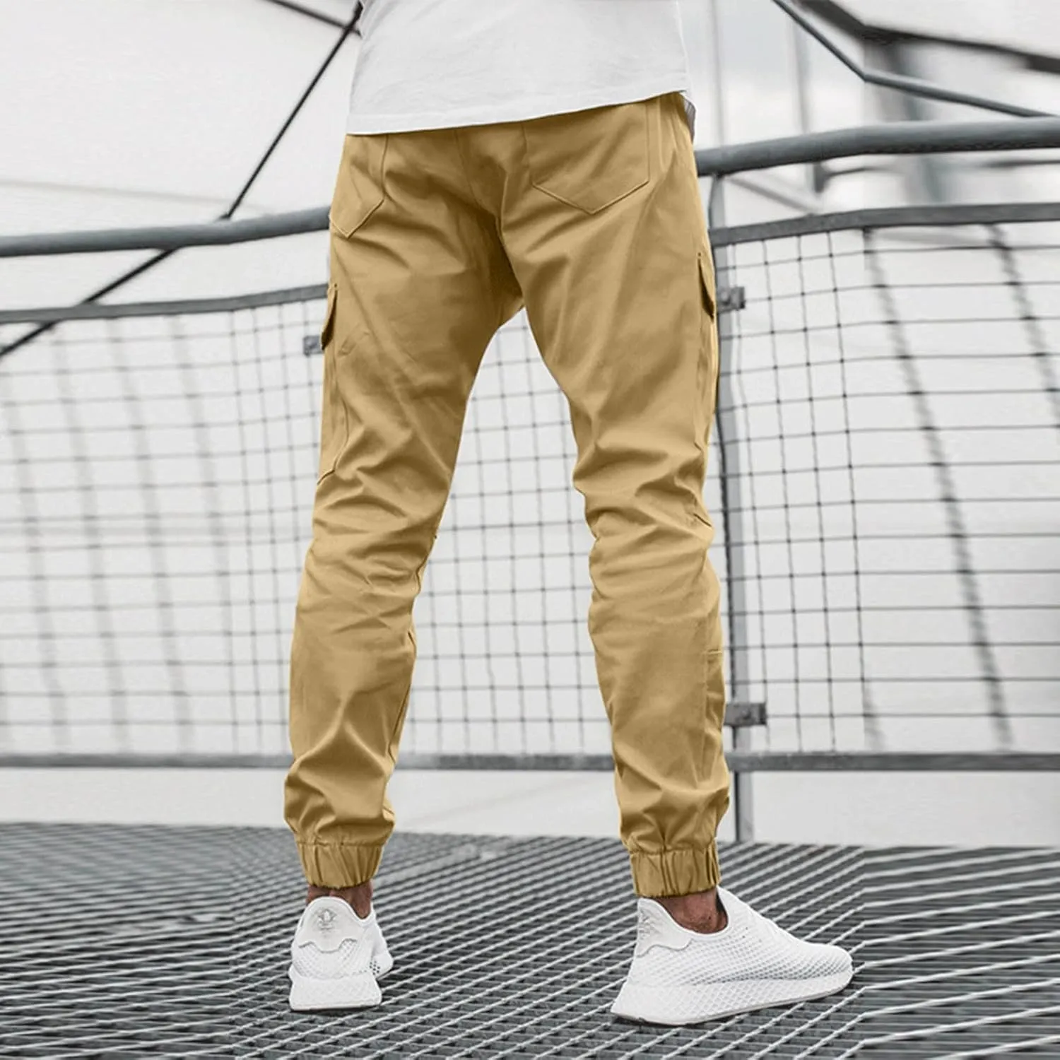 Cargo Pants for Men Work Work Pants Wild Drawstring Sports Jogger with Pockets Long Pants Men's Slim Fit Gym Running