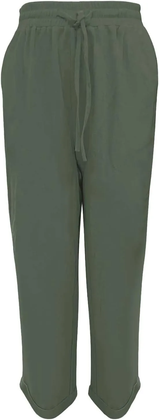 Casual Capri Pants for Women Cotton Linen Harem Solid Simple Loose Fit High Waisted Baggy Trousers Summer Vacation