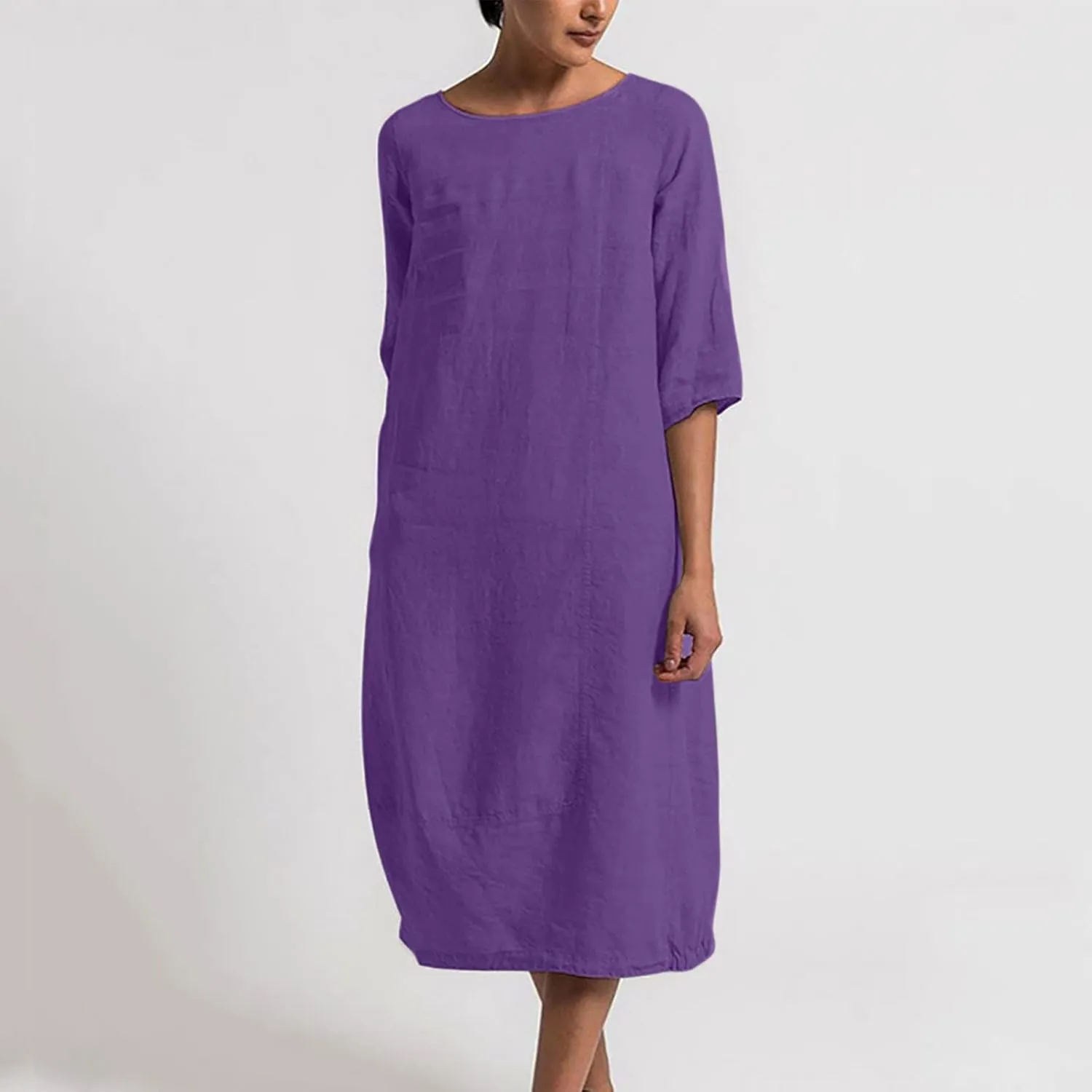 Casual Summer Dresses for Women 2024 Comfy Plus Size Cotton Linen Midi Dresses Loose Fit Half Sleeve Maxi Dresses