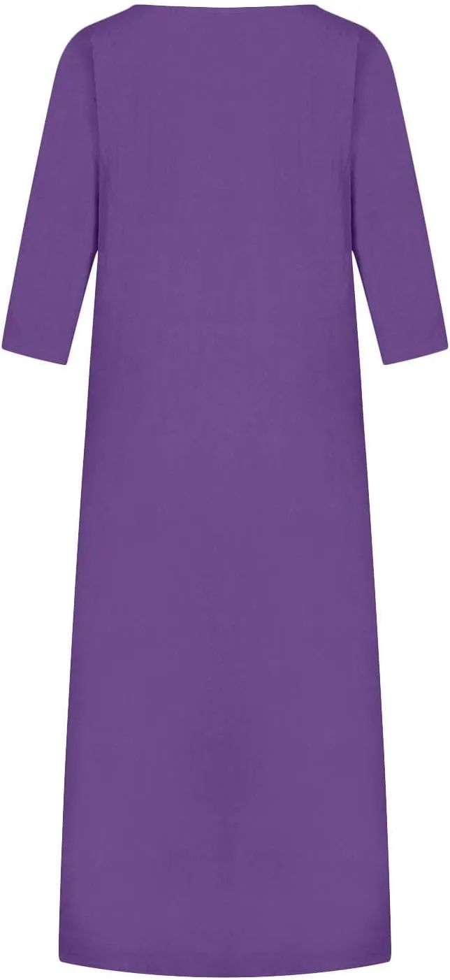 Casual Summer Dresses for Women 2024 Comfy Plus Size Cotton Linen Midi Dresses Loose Fit Half Sleeve Maxi Dresses