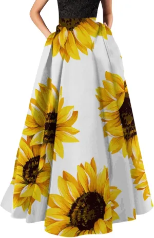 Casual Summer Skirt for Women 2023 Boho High Waist Boho Printed Loose Hem Swing Long Maxi Skirt with Pocket Party Flowy