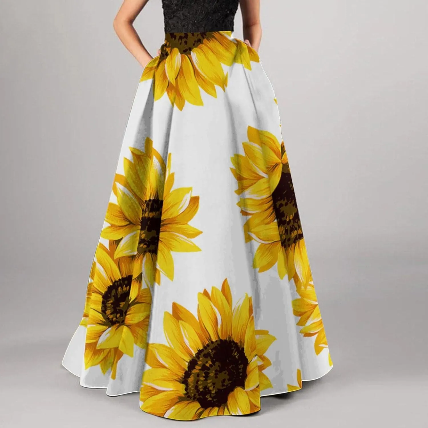 Casual Summer Skirt for Women 2023 Boho High Waist Boho Printed Loose Hem Swing Long Maxi Skirt with Pocket Party Flowy
