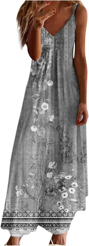 Ceboyel Boho Dresses for Women 2023 Long Summer Dress Sleeveless Spaghetti Strap Sundress Trendy Causal Ladies Outfits