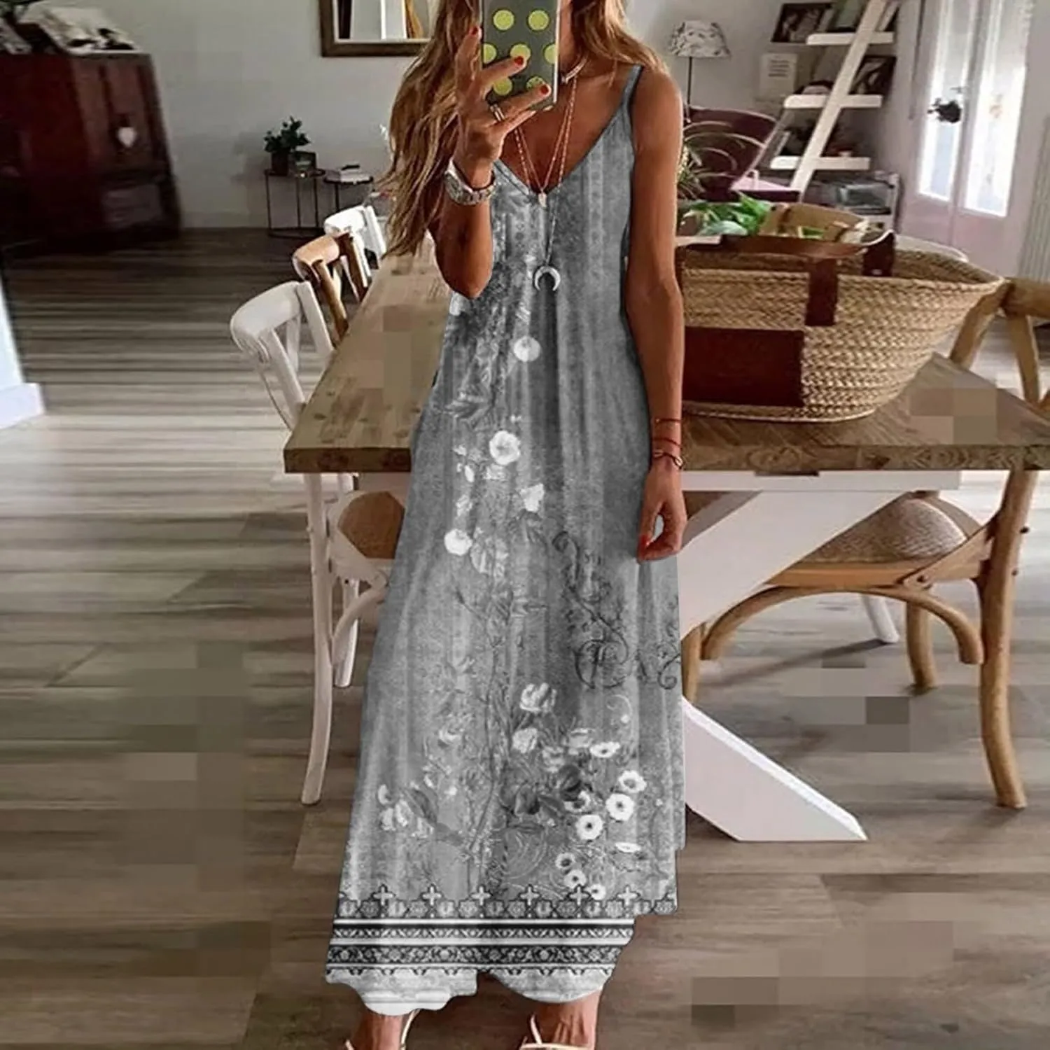 Ceboyel Boho Dresses for Women 2023 Long Summer Dress Sleeveless Spaghetti Strap Sundress Trendy Causal Ladies Outfits