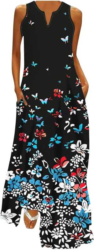 Ceboyel Women Floral Summer Dresses 2024 Sleeveless Casual Maxi Dress Long Flowy Sundresses Trendy Beach Vacation Clothes