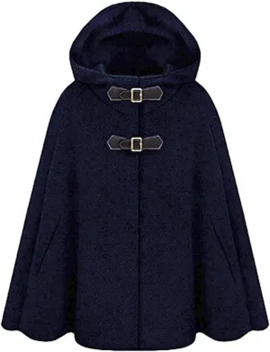 CHARTOU Women's Cute Batwing-Sleeve Hooded Wool Baggy Poncho Cape Cardigans Outwear