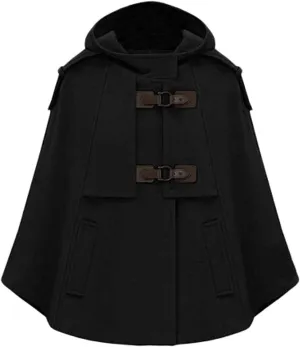 CHARTOU Women's Cute Batwing-Sleeve Hooded Wool Baggy Poncho Cape Cardigans Outwear