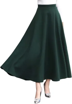 CHARTOU Women's Stretchy High Waist Woolen Flared A Line Swing Maxi Long Skirt