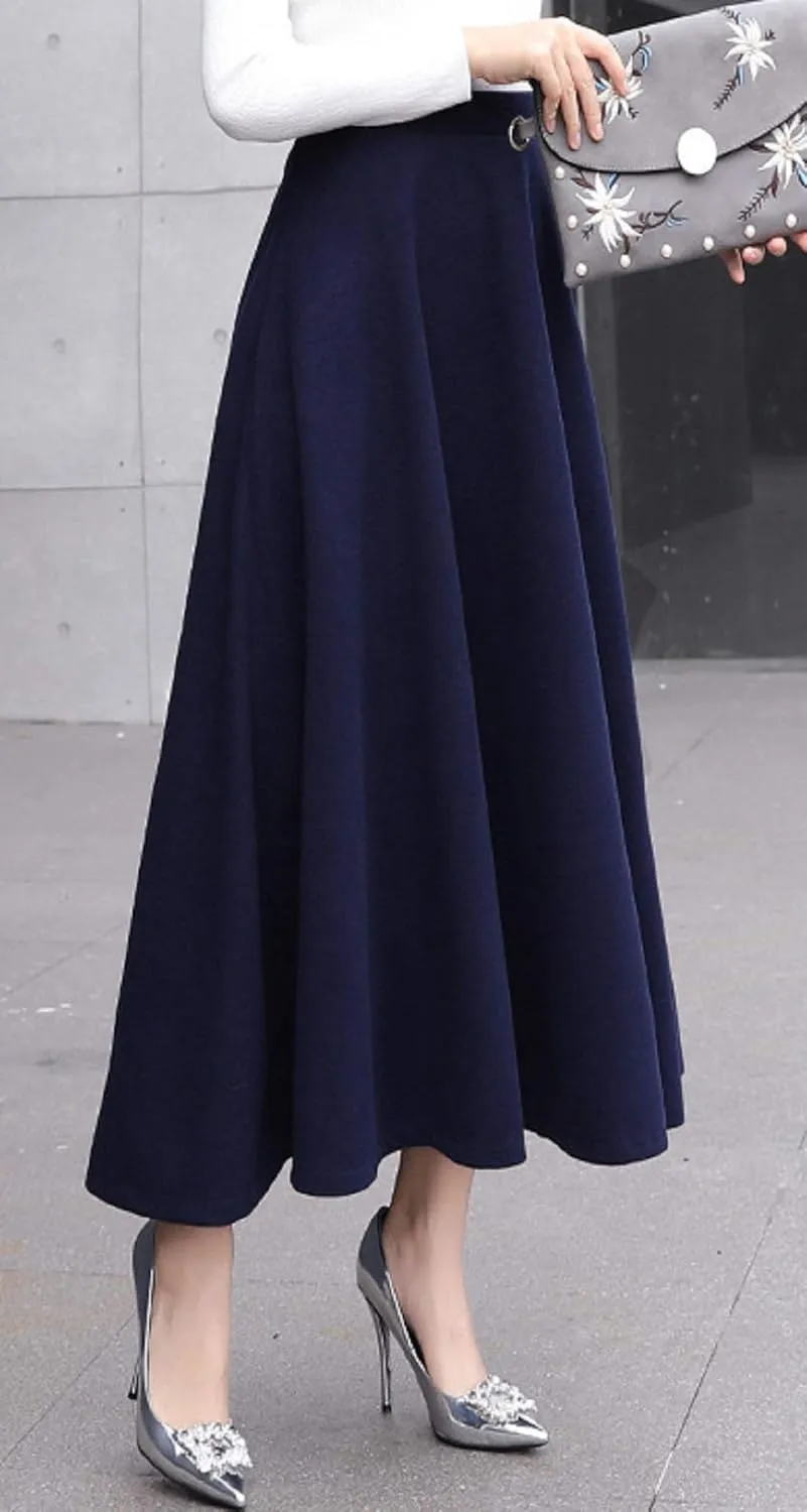 CHARTOU Women's Stretchy High Waist Woolen Flared A Line Swing Maxi Long Skirt