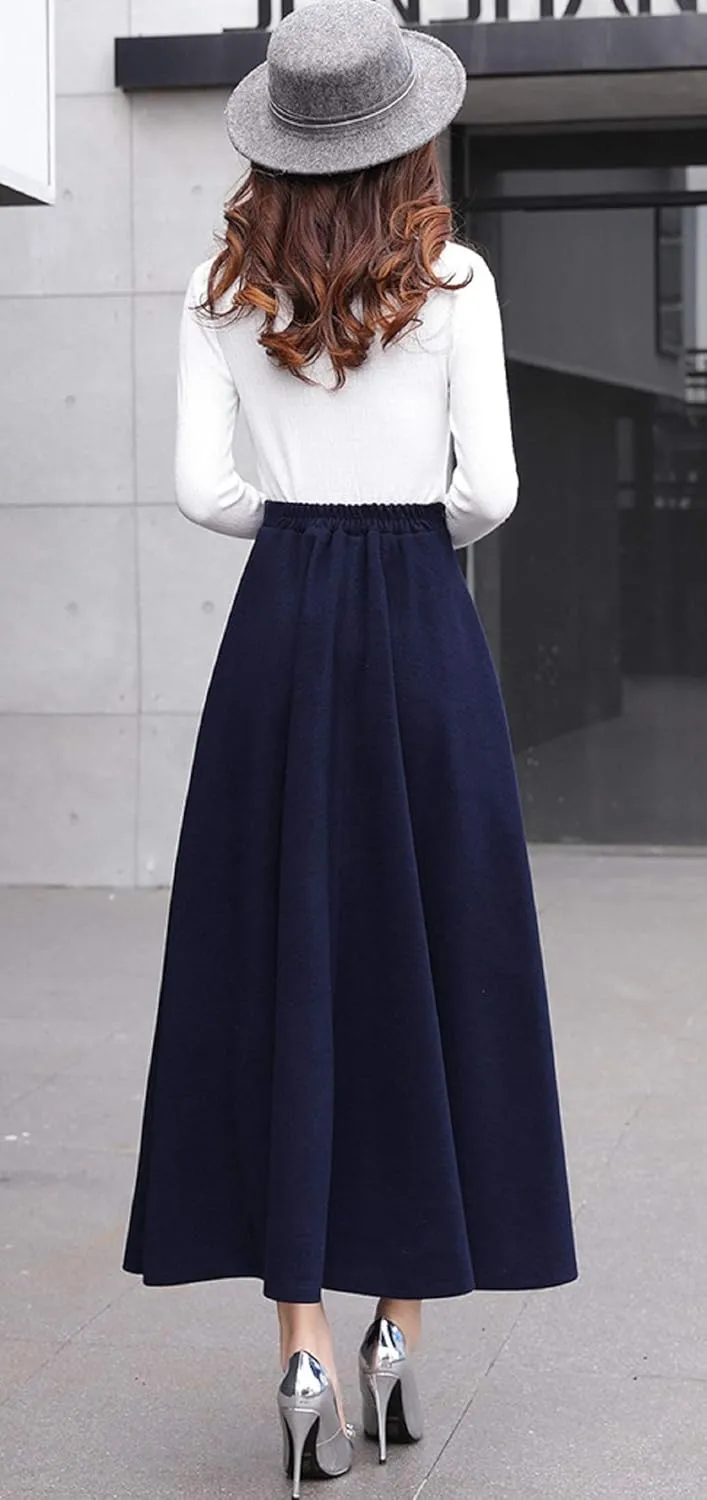 CHARTOU Women's Stretchy High Waist Woolen Flared A Line Swing Maxi Long Skirt