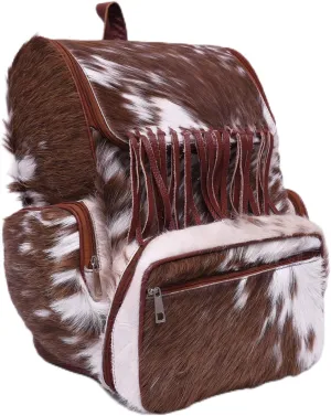 CHAYELL Luxury Real Cowhide Backpack for Women & Men  Hair-On Leather Cow Diaper Bag with Fringe | Handmade Artisan Cow Print Laptop Backpack for Travel, Work & Motherhood | Western Rucksack Knapsack