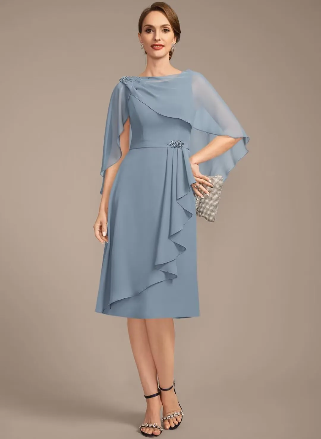 Chiffon Mother of The Bride Dresses 2025 Tea Length Formal Dresses with Jacket XOD0483
