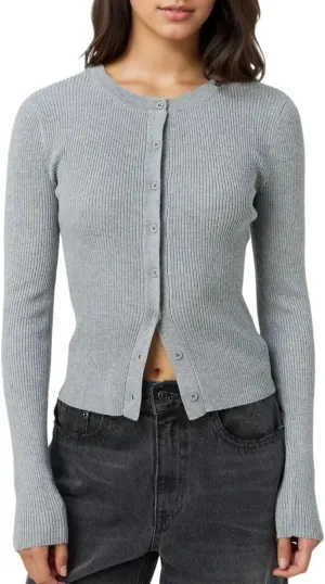 Cioatin Women Long Sleeve Button Up Ribbed Knit Crop Cardigan Y2K Slim Fit Round Neck Sweater Tshirt Fall Going Out Tops